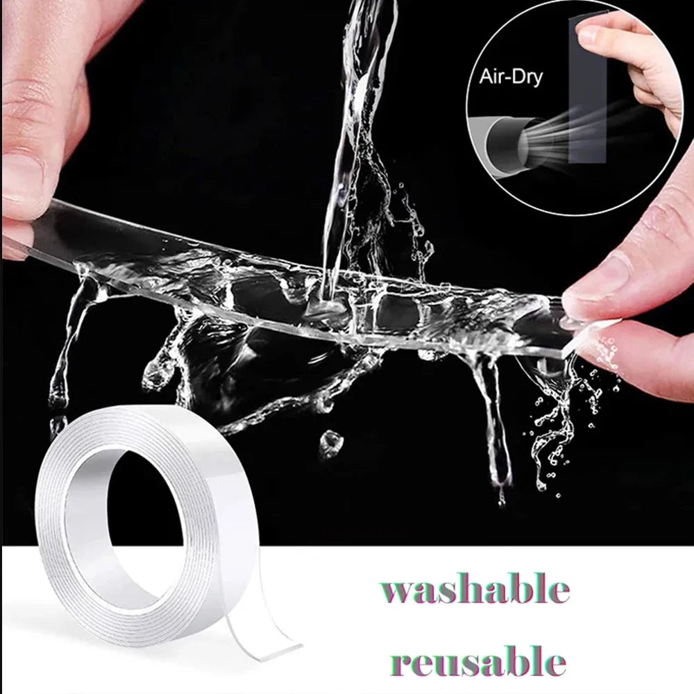 Reusable Heavy-Duty Double-Sided Tape – Washable & Transparent