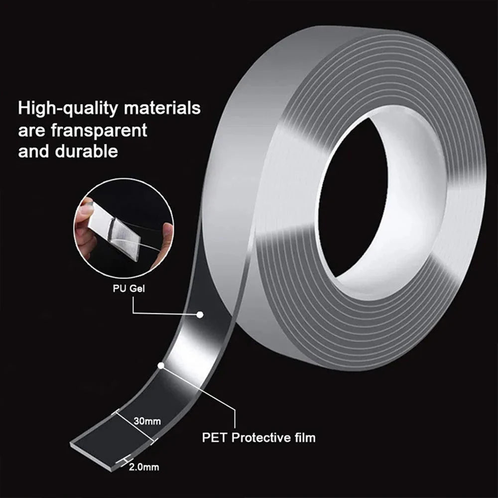 Reusable Heavy-Duty Double-Sided Tape – Washable & Transparent